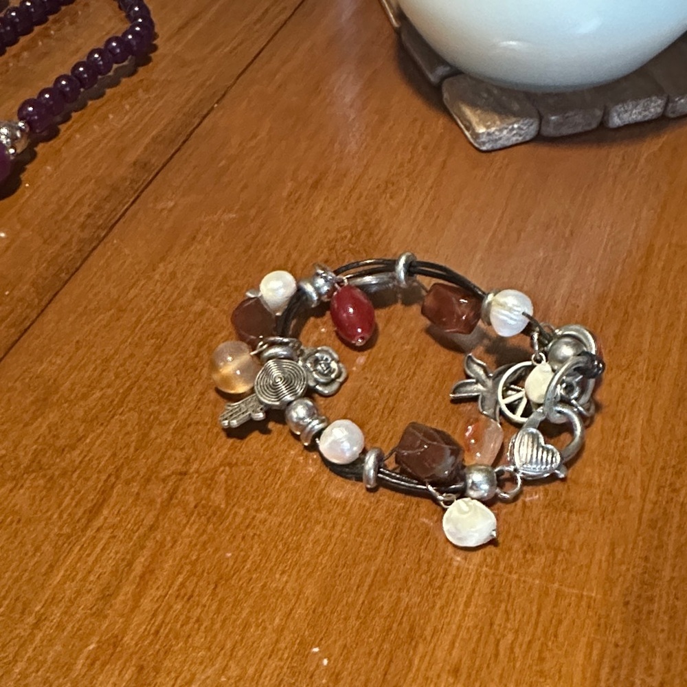 Chic Silver and Brown Charm Bracelet